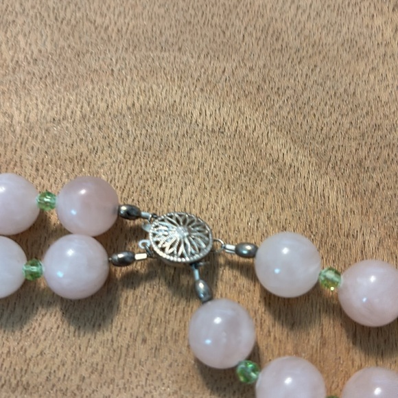 Vintage pink quartz and green crystal beaded choker statement necklace 16” - Picture 3 of 6